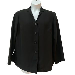 Liz Claiborne Solid Black Long Sleeve V-neck Work Blouse Button Up Top Shirt  1X